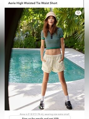 Aerie Cream High Waisted Tie Drawstring Shorts Small